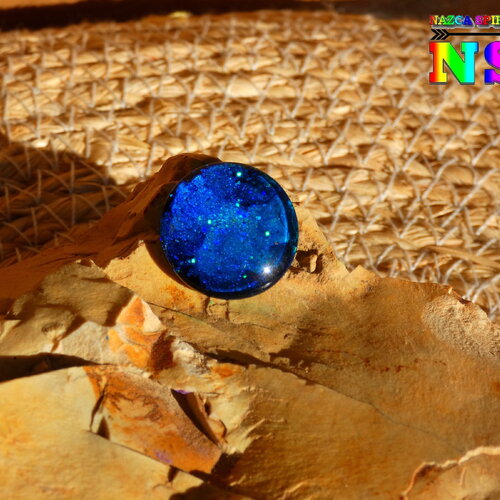 Cabochon rond verre dôme 2 cm (&quot;0.78) thème espace - coloration artisanale multicolore iridescent - cosmic nuit étoilée bleue modèle 11
