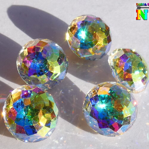 Cabochon rivoli rond 10 mm, cristal tchèque multi-facettes, cristal aurore boréale, cabochon multicolore iridescent pour sertissage