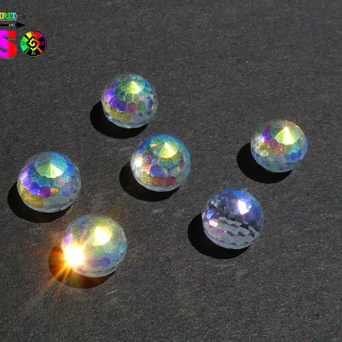 3 cabochon disco ball de 6 mm en cristal facetté, boules à facettes fond plat, cristal aurore boréale transparent multicol