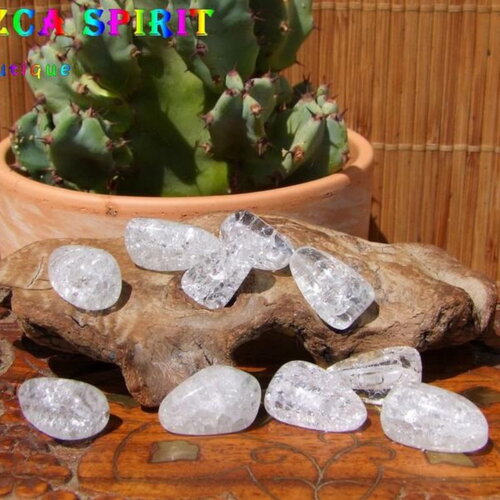 4 grandes perles 2 cm (&quot;0.78) en cristal de roche craquelé - nuggets 5 faces -  création bijoux - cristal lithothérapie