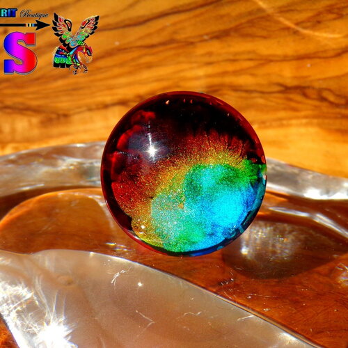 Cabochon verre rond bombé 2.5 cm (&quot;0.98 ) / coloration artisanale / cabochon ethnique fait main / pour création bijoux / tons multicolores