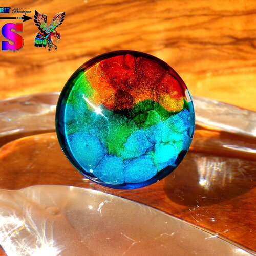 Cabochon verre rond bombé 2.5 cm (&quot;0.98 ) / coloration artisanale / cabochon ethnique fait main / pour création bijoux / tons multicolores