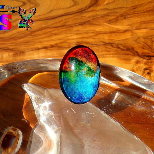 Cabochon ovale verre bombé 2.5 cm x 1.8 cm (&quot;0.98 x &quot;0.70) / coloration artisanale / cabochon ethnique / pour création bijoux / multicolore