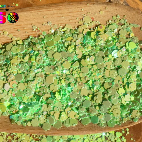 Paillettes hexagonales opaques iridescentes sachet de 5 gr (0.18 oz), vert kiwi iridescent, pour inclusion résine, nail art