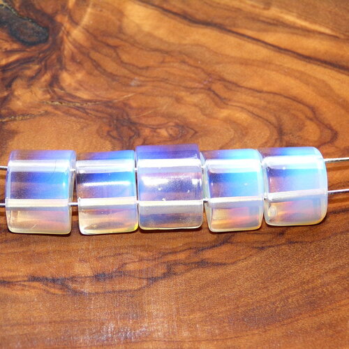 10 perle duo demi rondes en opaline de 1.3 cm x 0.8 cm (&quot;0.51 x &quot;0.31)- perles 2 trous passage du fil - opaline semi transparente