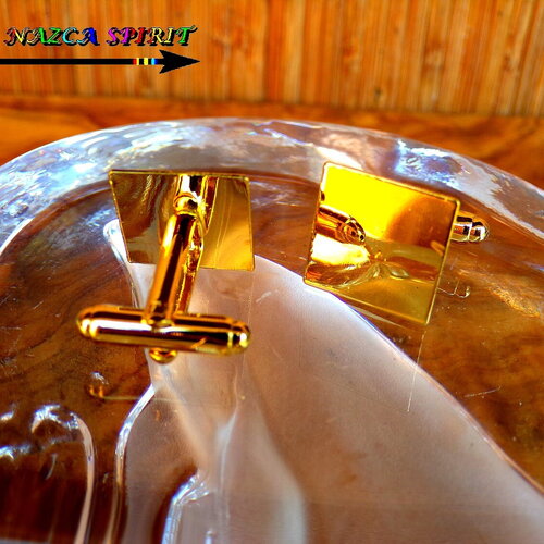 2 supports boutons de manchette / forme carré / 1.4 cm x 1.4 cm / cuivre plaqué or / création bijoux / homme - femme / style design