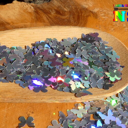 Paillettes laser holographique papillons 3d caméléon de 5 mm, sachet 5 gr (0.18 oz), argent iridescent, pour inclusion résine, nail art