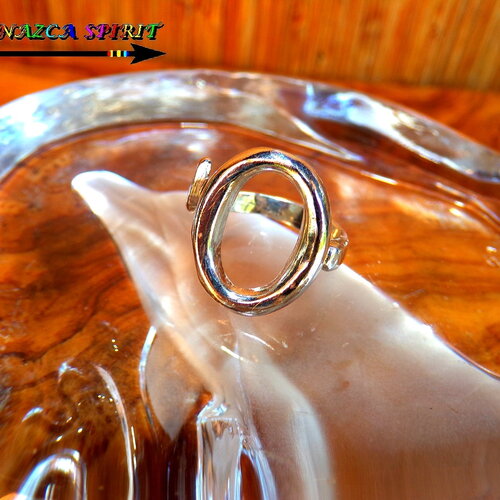 Bague réglable design / taille france 54 (us size : 7) / cuivre plaqué argent 925 / support à customiser / plateau ovale / argent brillant
