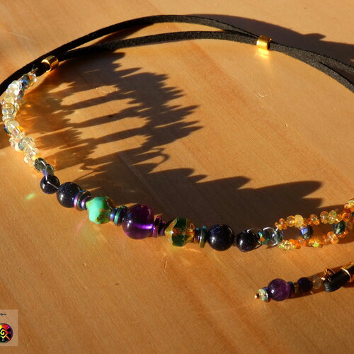 Collier bohème ethnique ajustable perles en opales ethiopie, améthyste et cristal de bohème, bijou précieux pour femme, idée cadeau fêtes
