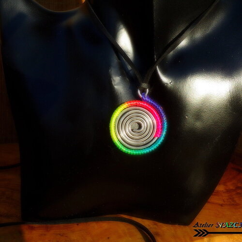 Collier réglable / grand pendentif / spirale argent 925 / multicolore /tribal ethnique / cadeau / mariage / fiançailles / anniversaire