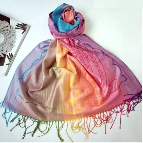 Etole-écharpe multicolore en fibre style pashmina / dim :  l 173 cm x l 73 cm