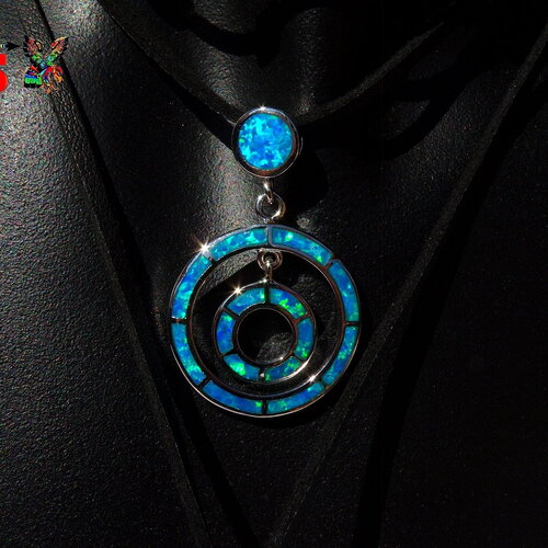 Collier bohème ethnique ajustable - tour de cou double - pendentif cercles design en argent sterling -opales bleues du mexique-bijou féminin