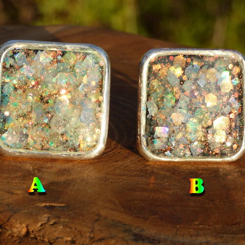 Bague cocktail fantaisie ajustable multicolore iridescent luminescent, bijou plaqué argent fait main, brille dans le noir, modèle au choix