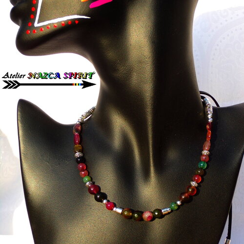 Collier réglable bohème chic / perles et palets en tourmaline / tourmaline naturelle / pierres fines / perles lisses et facettées / soucoupe