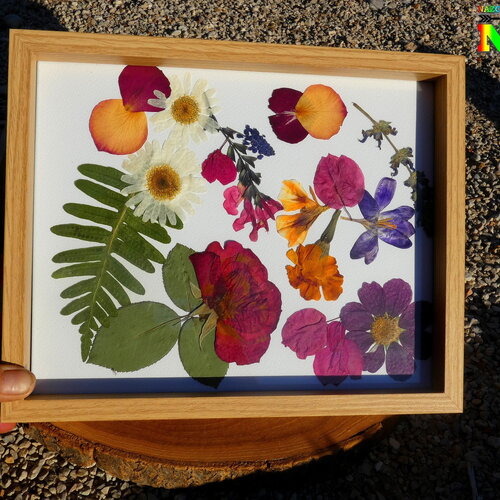 Composition fleurs séchées de 27 cm (&quot;10.62) de large à poser - tableau artisanal décoration maison  - fleurs naturelles été 2021
