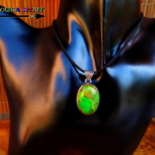 Argent 925 et turquoise mohave verte, pierre fine forme ovale, cadeau anniversaire