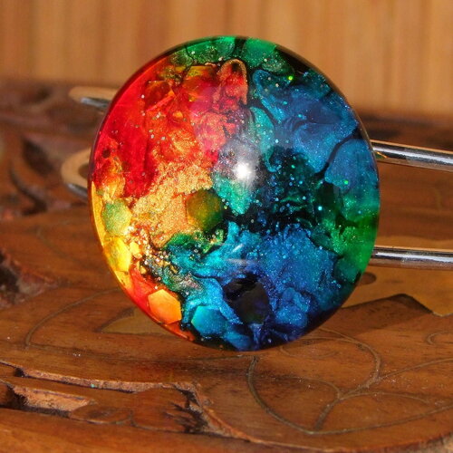 Bracelet réglable argenté et cabochon fait main gamme origine bâptisé &quot; evanescence&quot;