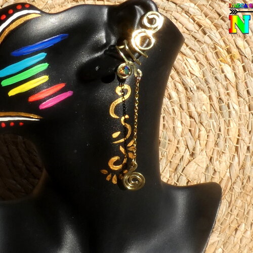 Bague oreille artisanale inca maya en laiton or et cristal autrichien colorado - bijou ethnique oreille non percée pendant spirale-fait main