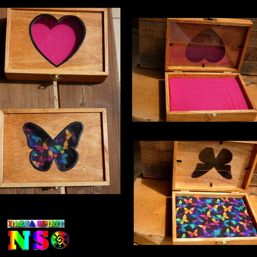 Boite à bijoux bois de pin et tissus imprimé, coffret rectangle patiné aux pigments naturels, cadeaux pour fêtes des mère et anniversaire