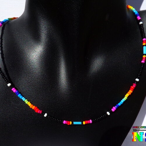 Collier de perles de rocaille - collier ras de cou - bijou perles de rocaille en verre - perles rondes multicolores