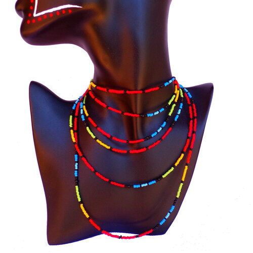 Grand sautoir collier tribal ethnique de perles rocaille verre multicolores, long collier de 2 mètres de long  (&quot;78.74)