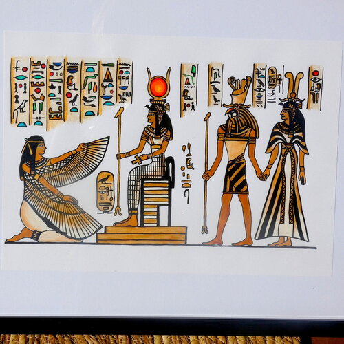 Peinture scène dieux et déesses de l'egypte antique - peinture réalisée sur papier aquarelle de 30 cm x 21 cm- acryliques couleurs et or