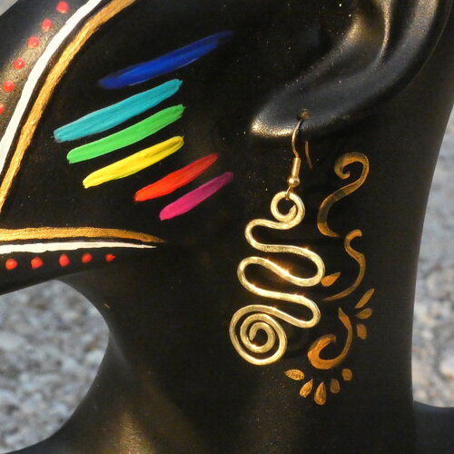 Pendants spirales inca maya en laiton or français, boucles d'oreilles pendantes pour femme, bijou artisanal lumineux esprit or précieux