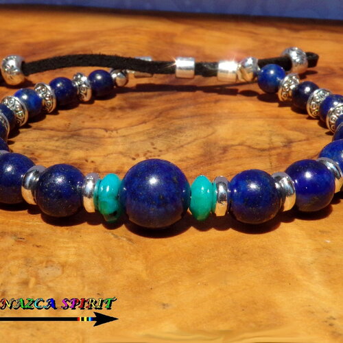 Bracelet réglable tribal ethnique, perles en lapis lazuli egyptien, perles chrysocolle teintée, bracelet bleu lapis et vert