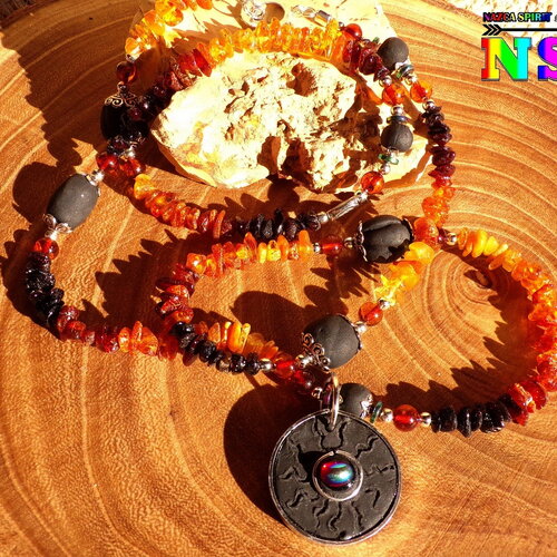 Long collier sautoir orientale perles artisanales parfumées - bijou artisanal fait main - création unique