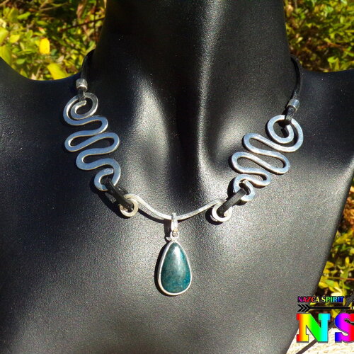 Collier ethnique ajustable inspiration bijou inca - collier spirales argent sterling martelé à la main - pendentif goutte chrysocolle