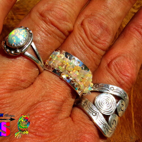 Bague esclave jonc ajustable de 1.85 cm (&quot;0.72) de dia en cuivre plaqué argent - bague tissage artisanal perles d'opale welo ethiopie