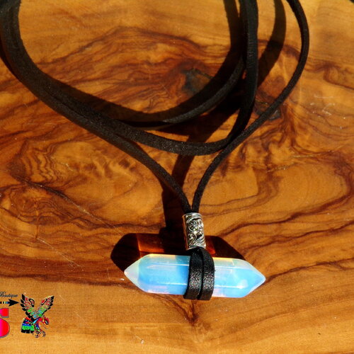 Collier ethnique ajustable - pendentif pointe en opaline - bijou chakras lithothérapie -  bijou esprit zen