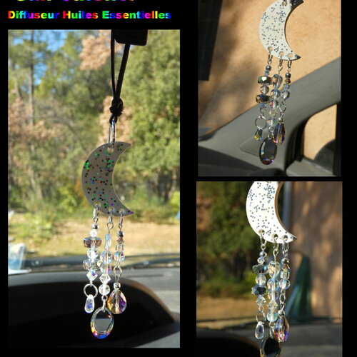 Pendant suncatcher diffuseur huiles essentielles pour rétroviseur voiture, attrape soleil croissant de lune, cristal autrichien,verre bohème