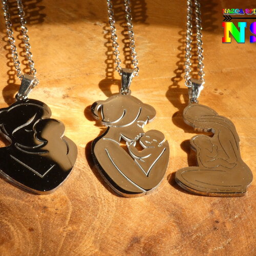 Collier naissance pour femme, maman et bébé, chaîne et pendentifs en acier inox argent, découpe laser, femme enceinte, perle fine au choix
