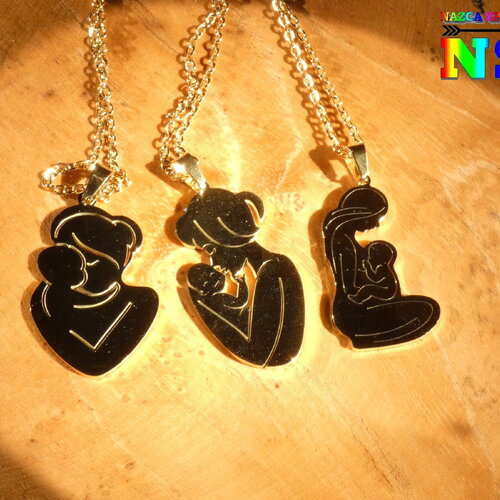 Collier naissance pour femme, maman et bébé, chaîne et pendentifs en acier inox plaqué or 18k découpe laser, femme enceinte, perle au choix
