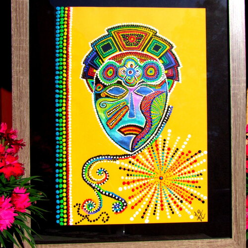 Peinture acrylique 29.7 cm x 42 cm (&quot;11.69 x &quot;16.53) /art aborigène australie/vendue avec cadre sous verre de 55 cm x 45 cm (&quot;21.65 x &quot;17.71