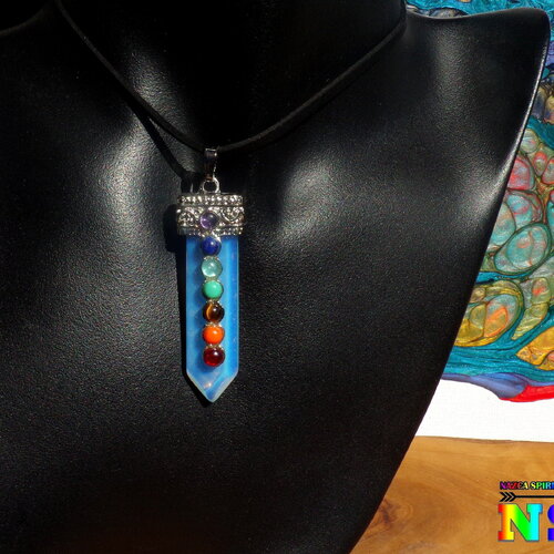 Collier ethnique ajustable - pendentif plaqué argent et opaline - bijou chakras - opaline et pierres fines serties - bijou esprit zen