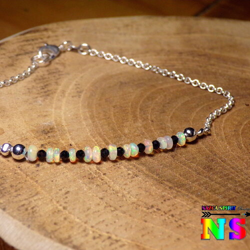 Bracelet chaîne en argent 925 et opales blanches d'ethiopie - bracelet féminin délicat en pierres précieuses - bijou boho bohème français