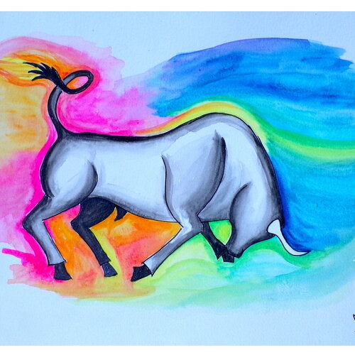 Aquarelle représentant un taureau camarguais sur papier aquarelle format a3 - 300 g
