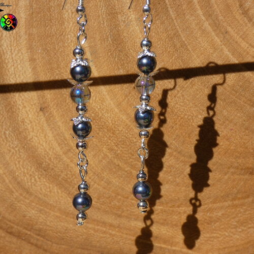 Longs pendants minimalistes esprit tahiti - bijou femme fait main plaqué argent et perles de culture noires origine philippines