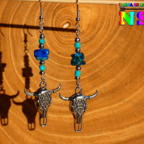 Pendants  ethniques et pierres fines - bijou tribal plaqué argent fait main -  bijou pendant bison gravé - création artistique