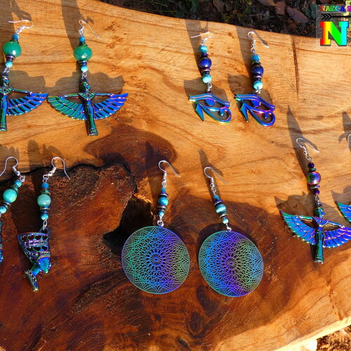Pendants boucles oreilles artisanales egyptiennes, tribales ethniques, acier inoxydable plaquage titane multicolore, modèle au choix