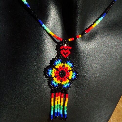 Collier tribal ethnique ajustable, grand pendentif fleur tissée en perles de rocaille en verre multicolores, bijou pour femme en perles 