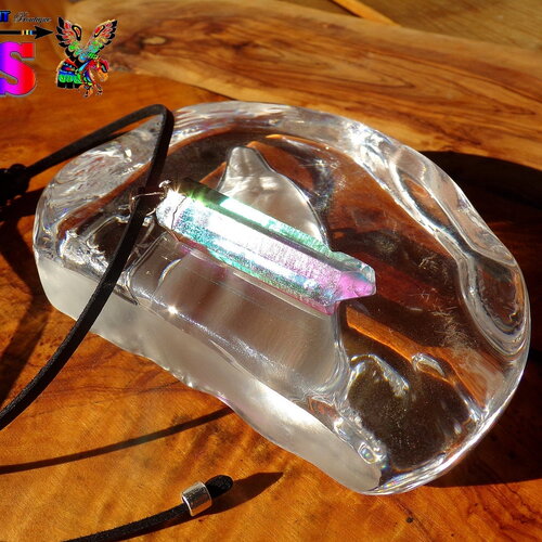 Collier ajustable pendentif pointe de cristal de roche quartz / bijou bohème ethnique / pendentif cristal naturel  / couleur améthyste ab