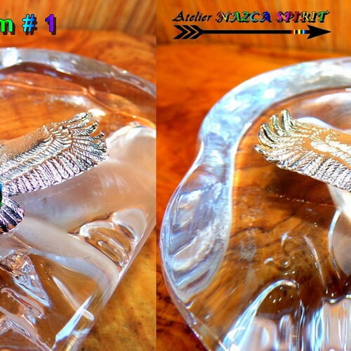 Grand connecteur tribal ethnique représentant un aigle - condor, alliage tibétain, cabochon ovale verre  coloré à la main, bijou multicolore