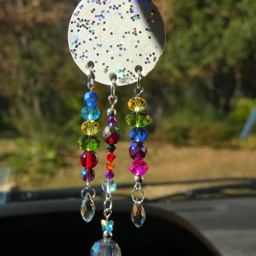 Pendant suncatcher diffuseur huiles essentielles pour rétroviseur voiture, attrape soleil pleine lune, cristal autrichien, verre bohème