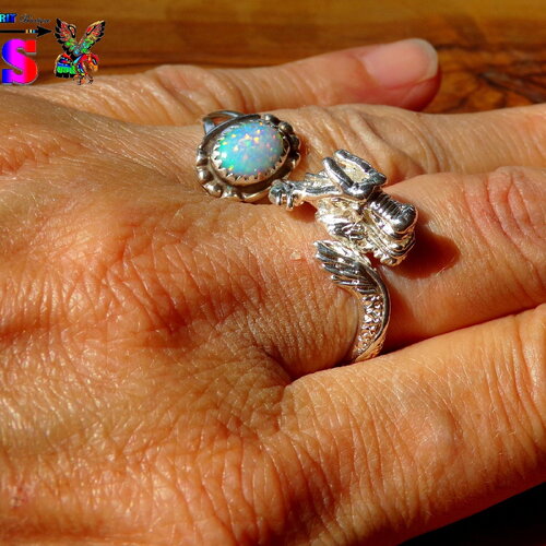 Bague dragon ajustable en argent sterling - anneau adulte réglable - taille france t57 - taille us 8 - bijou artisanal argent brillant