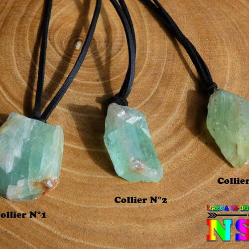 Collier ethnique ajustable et son pendentif en calcite verte naturelle originaire du mexique - bijou en pierre naturelle lithothérapie