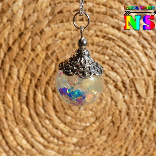 Collier chaîne argent 925, pendentif orbe magique, bijou de fée lumineux, sphère féérique iridescente, bijou luminescent la nuit