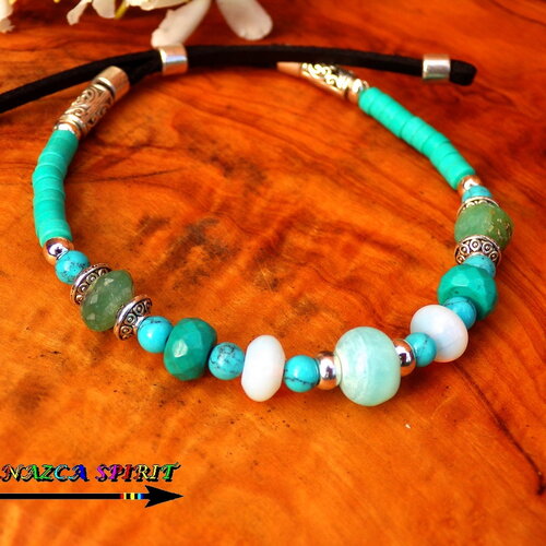 Bracelet réglable bohème chic / perles de turquoise naturelle (usa) / opale verte du pérou / perles en opaline / perles soucoupes ciselées